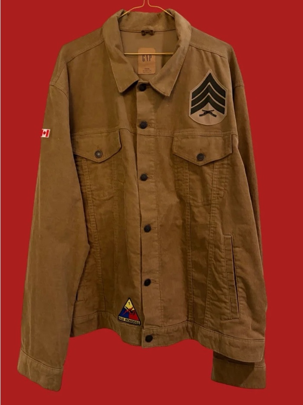 Upcycled Military-Inspired Courdory Jacket with Patch Details xxxl